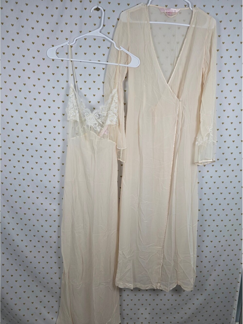 Vintage 2000 Victoria’s Secret 100% Silk Nightgown Robe Set Lace Beaded M/L